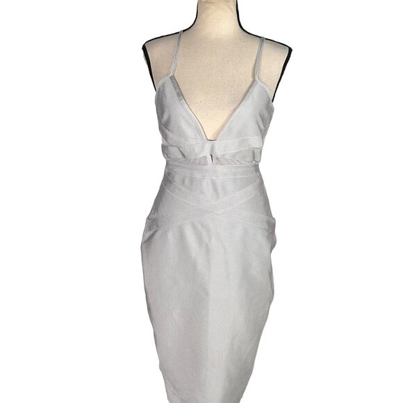 Missguided Midi Dress Women's Size 12 Ice Gray  Bandage Strappy Mesh Insert NWT - Picture 3 of 10
